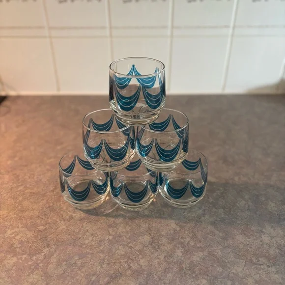 60/70's Lowball Glasses - 6 - Aqua Glassware - 60's Barcart Glasses - Barware - Picture 7 of 9